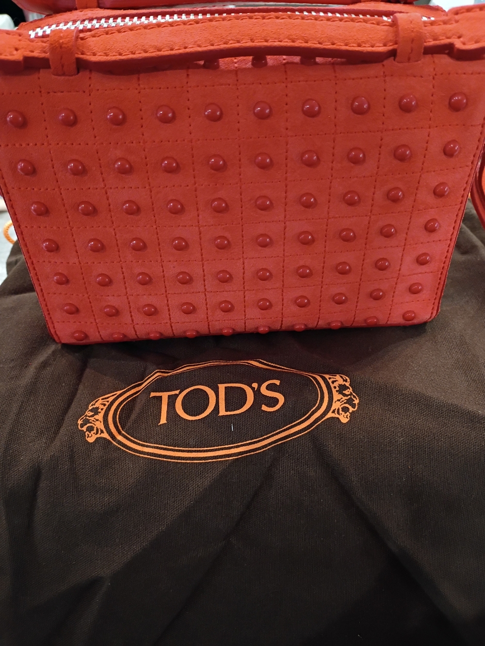 TOD'S Don Bauletto Micro Studded Orange Leather Crossbody New